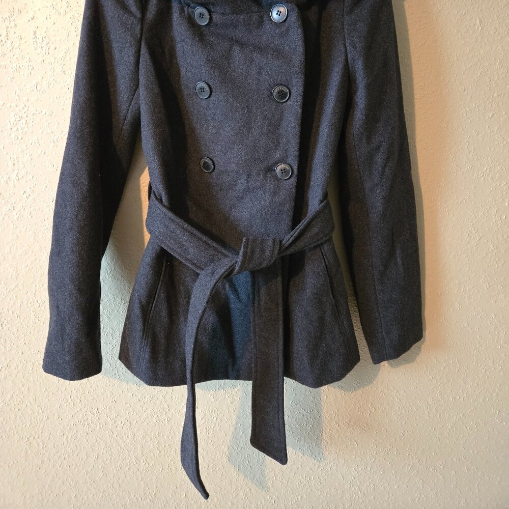 One of a kind find!  Double Breasted Dark Grey Wool Blend Pea Coat - Picture 5 of 6
